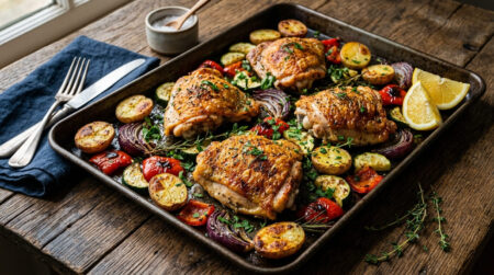 Crispy Sheet Pan Chicken Thighs with Roasted Vegetables